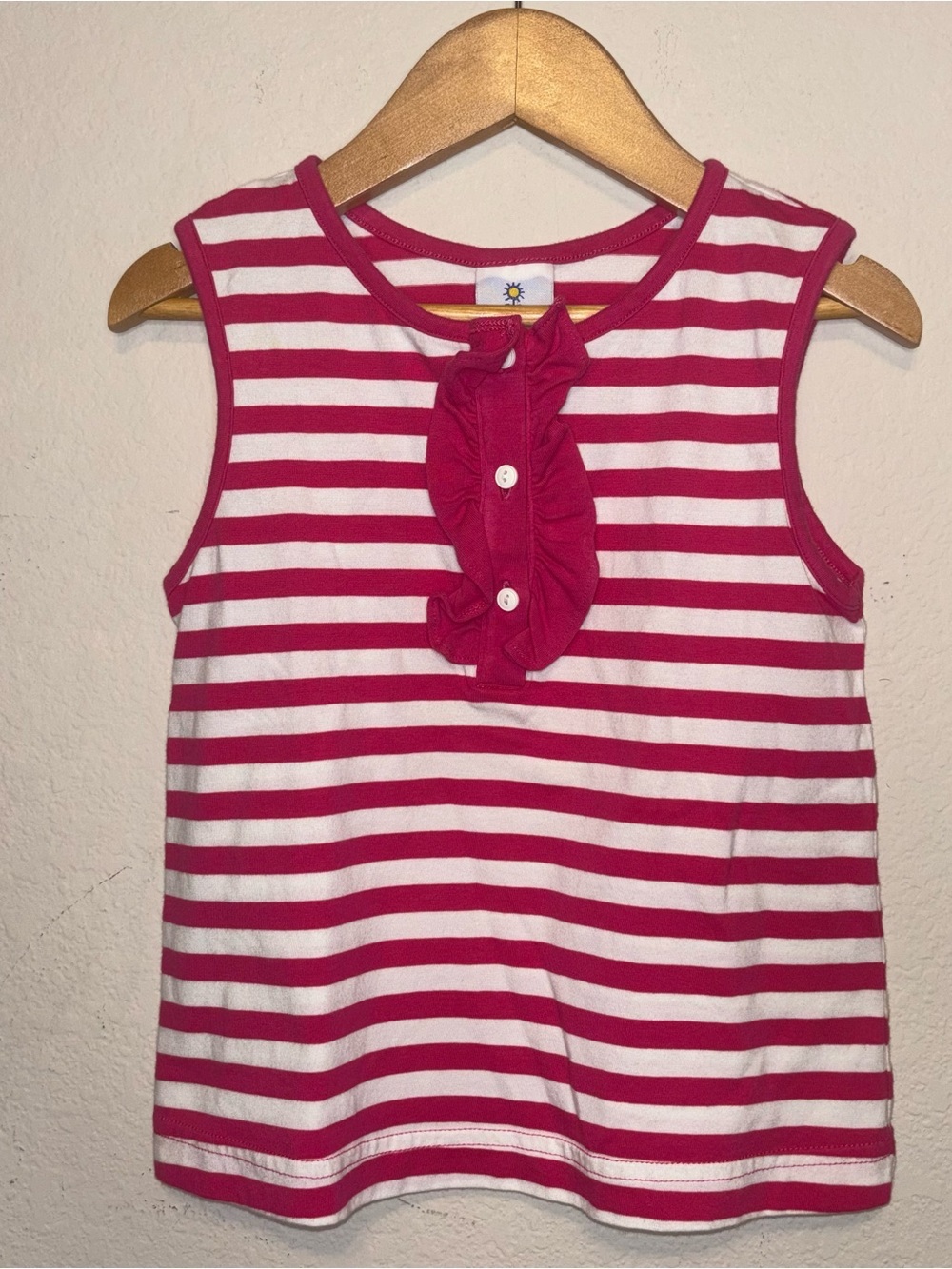 Florence Eiseman Sleeveless Pink & White Stripe Ruffle Tank